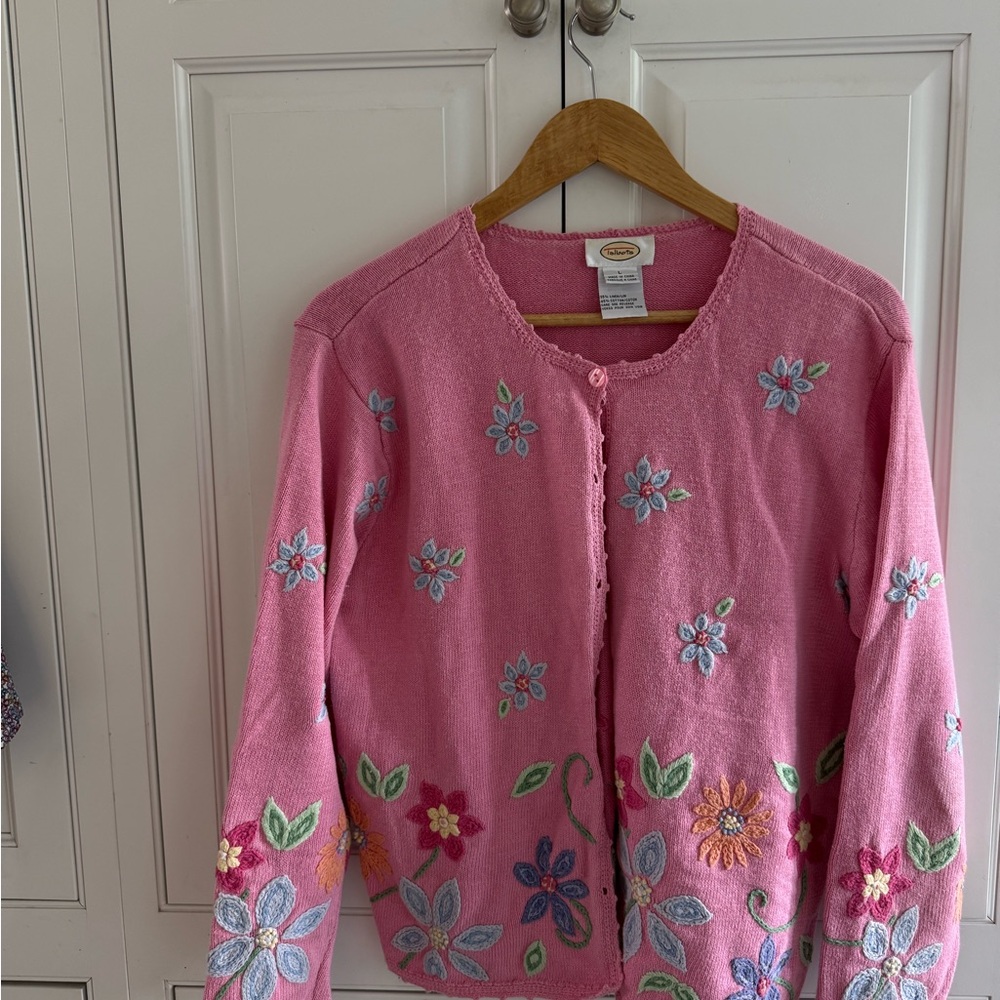 Talbots Pink and Blue Floral Embroidered cardigan